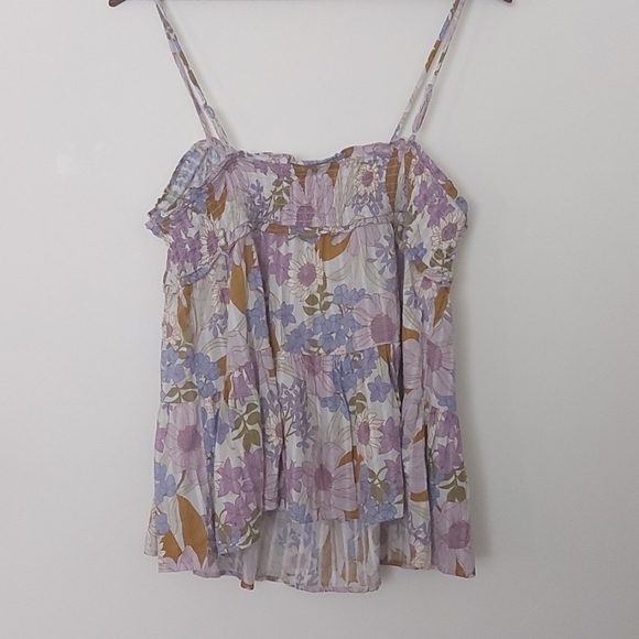 NWT American Eagle Smocked Floral Spaghetti Strap Tiered Babydoll Top Si… - Picture 3 of 9
